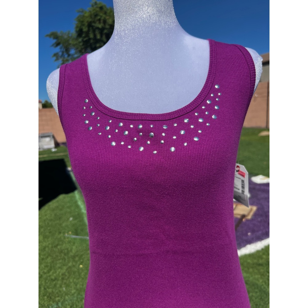 St Johns Bay Womens Magenta Purple Studded Ribbed Knit Cotton Tank Top Size M